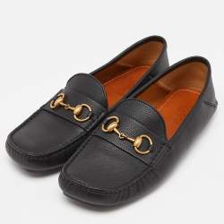 Gucci Black Leather Horsebit Slip On Loafers Size 41