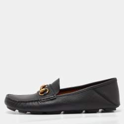 Gucci Black Leather Horsebit Slip On Loafers Size 41