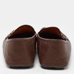 Pre Owned Gucci Brown Leather Horsebit Slip On Loafers Size 41