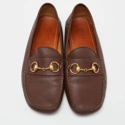Pre Owned Gucci Brown Leather Horsebit Slip On Loafers Size 41