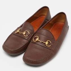 Pre Owned Gucci Brown Leather Horsebit Slip On Loafers Size 41