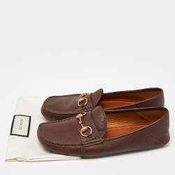 Pre Owned Gucci Brown Leather Horsebit Slip On Loafers Size 41