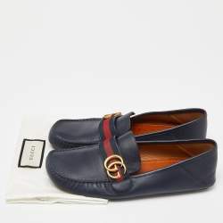 Gucci Blue Leather Web Horsebit Loafers Size 41