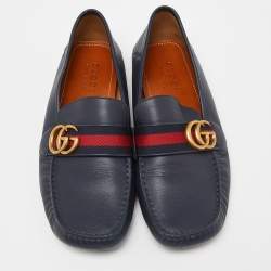 Gucci Blue Leather Web Horsebit Loafers Size 41