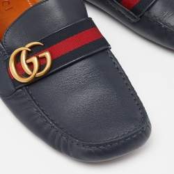 Gucci Blue Leather Web Horsebit Loafers Size 41
