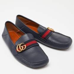 Gucci Blue Leather Web Horsebit Loafers Size 41