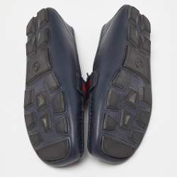 Gucci Blue Leather Web Horsebit Loafers Size 41
