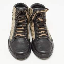 Gucci Beige/Black GG Canvas High Top Sneakers Size 44.5