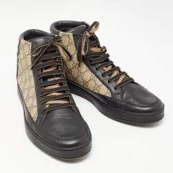 Gucci Beige/Black GG Canvas High Top Sneakers Size 44.5