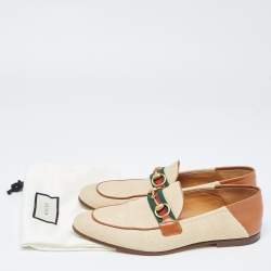 Gucci Beige/Brown Canvas and Leather Web Horsebit Loafers Size 41