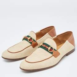 Gucci Beige/Brown Canvas and Leather Web Horsebit Loafers Size 41