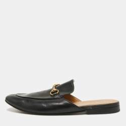 Gucci Black Leather Princetown Horsebit Mules Size 43