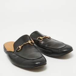 Gucci Black Leather Princetown Horsebit Mules Size 43