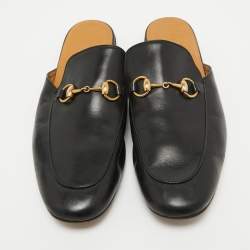 Gucci Black Leather Princetown Horsebit Mules Size 43