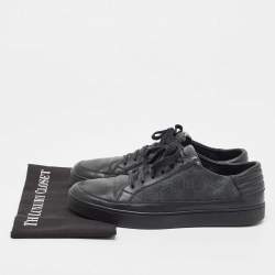 Gucci Black Leather and GG Supreme Canvas Low Top Sneakers Size 43