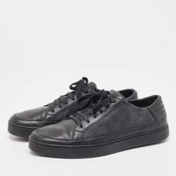 Gucci Black Leather and GG Supreme Canvas Low Top Sneakers Size 43