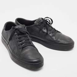 Gucci Black Leather and GG Supreme Canvas Low Top Sneakers Size 43