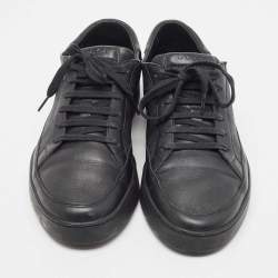 Gucci Black Leather and GG Supreme Canvas Low Top Sneakers Size 43