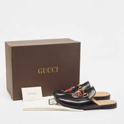 Gucci Black Leather Princetown Embellished Horsebit Flat Mules Size 41