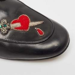 Gucci Black Leather Princetown Embellished Horsebit Flat Mules Size 41