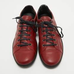 Gucci Red Leather Interlocking Low Top Sneakers Size 44