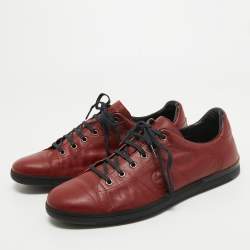 Gucci Red Leather Interlocking Low Top Sneakers Size 44