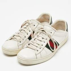 Gucci White Leather Web Ace Low Top Sneakers Size 42.5