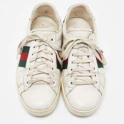 Gucci White Leather Web Ace Low Top Sneakers Size 42.5