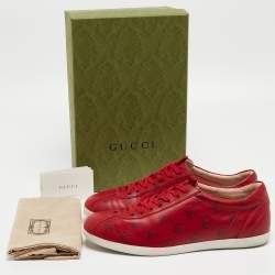 Pre Owned Gucci Red Leather Gucci Ghost Print Low Top Sneakers Size 42.5