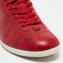 Pre Owned Gucci Red Leather Gucci Ghost Print Low Top Sneakers Size 42.5