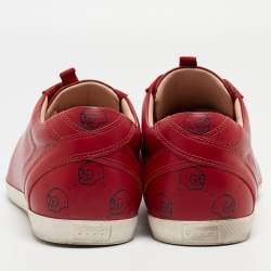 Pre Owned Gucci Red Leather Gucci Ghost Print Low Top Sneakers Size 42.5