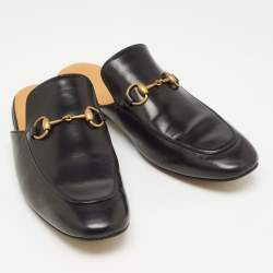 Pre Owned Gucci Black Leather Princetown Mules Size 43.5