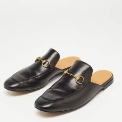 Pre Owned Gucci Black Leather Princetown Mules Size 43.5