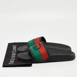 Gucci Tricolor Rubber Web Interlocking G Slides Size 44 