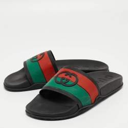 Gucci Tricolor Rubber Web Interlocking G Slides Size 44 