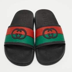 Gucci Tricolor Rubber Web Interlocking G Slides Size 44 
