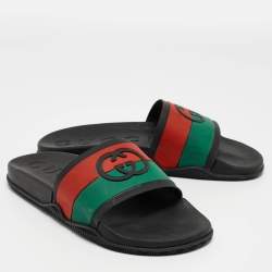 Gucci Tricolor Rubber Web Interlocking G Slides Size 44 
