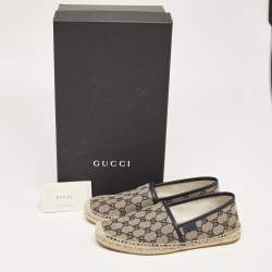 Pre Owned Gucci Beige/Navy Blue GG Canvas Espadrille Flats Size 38.5