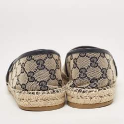 Pre Owned Gucci Beige/Navy Blue GG Canvas Espadrille Flats Size 38.5