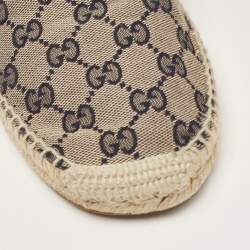 Pre Owned Gucci Beige/Navy Blue GG Canvas Espadrille Flats Size 38.5