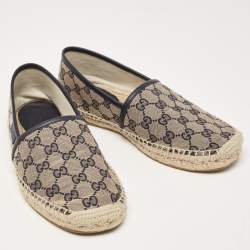 Pre Owned Gucci Beige/Navy Blue GG Canvas Espadrille Flats Size 38.5