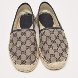 Pre Owned Gucci Beige/Navy Blue GG Canvas Espadrille Flats Size 38.5