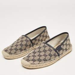 Pre Owned Gucci Beige/Navy Blue GG Canvas Espadrille Flats Size 38.5