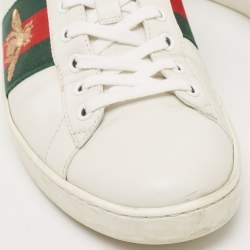 Gucci White Leather Ace Web Low Top Sneakers Size 42.5