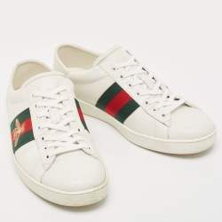 Gucci White Leather Ace Web Low Top Sneakers Size 42.5