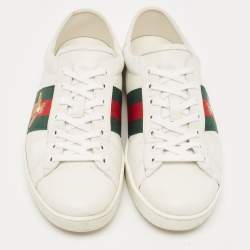 Gucci White Leather Ace Web Low Top Sneakers Size 42.5