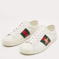 Gucci White Leather Ace Web Low Top Sneakers Size 42.5