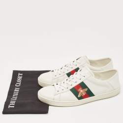 Gucci White Leather Ace Web Low Top Sneakers Size 42.5