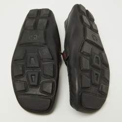 Gucci Black Leather GG Marmont Web Driver Slip On Loafers Size 43