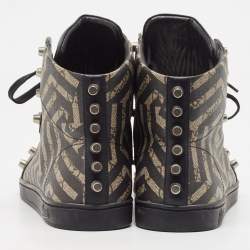Gucci Black/Beige Geometric Print GG Supreme Canvas and Leather High Top Sneaker Size 43